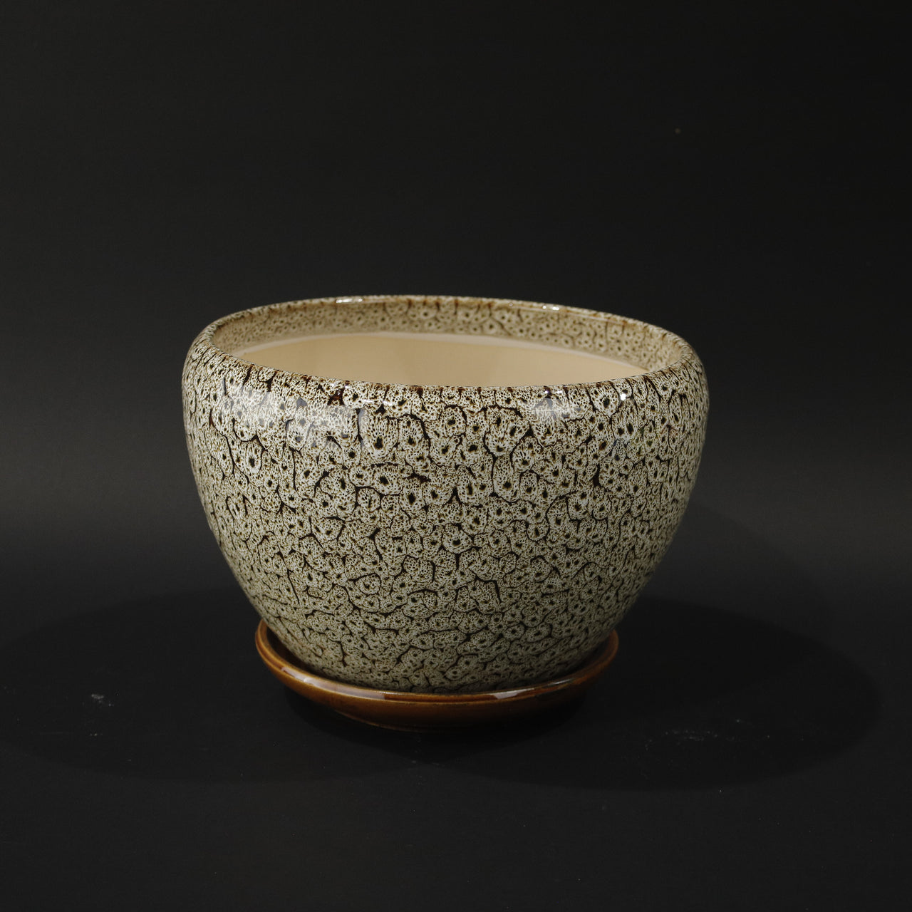 HHD11009 -  L Speckled Cream Round Pot