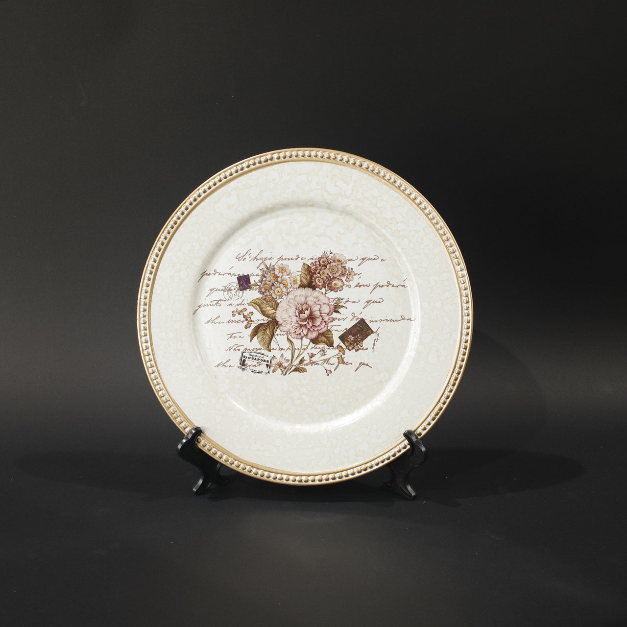 HHD11030 - Bisque Floral Plate & Stand