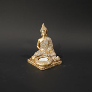 HHD11097 - Gold Buddha & Tea Light Pedestal